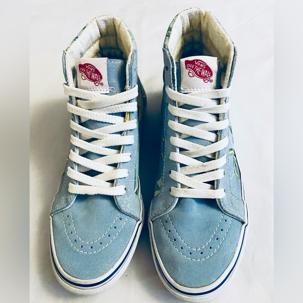 VANS OFF THE WALL VAN DOREN Hawaiian Blue Floral Suede High Top Shoes Men’s